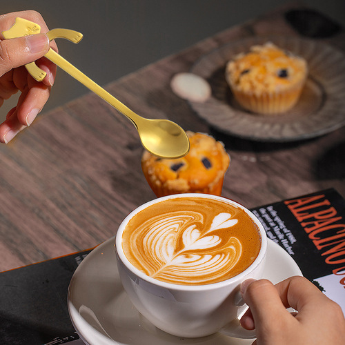 Factory direct selling stainless steel hanging cup cat spoon cartoon mug coffee dessert Amazon 304 stainless steel cat spoon