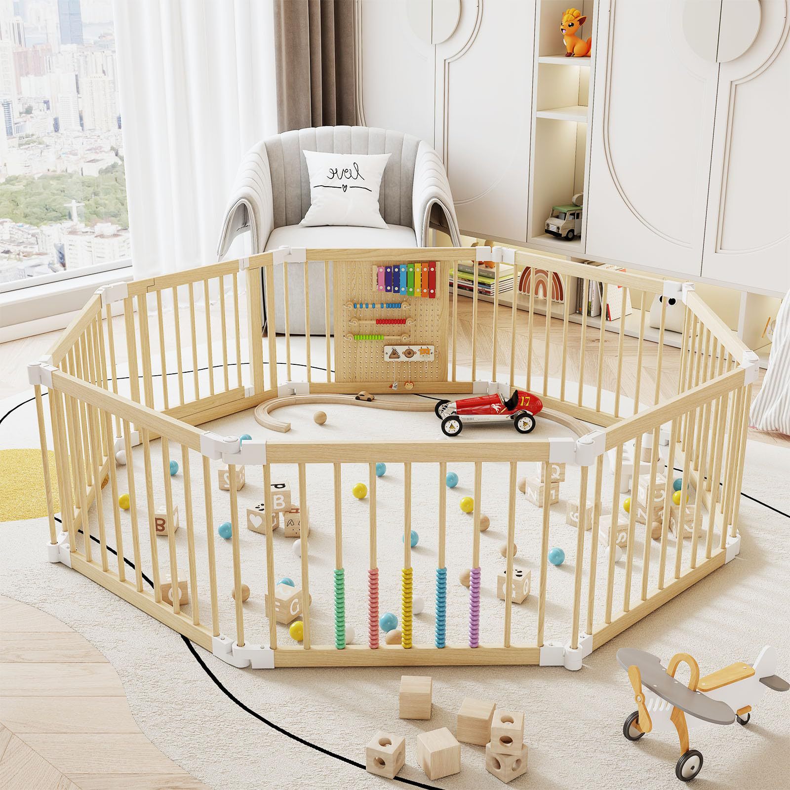 Foldable Wooden Baby Playpen Large Play Yard Baby Crawling Protection Fence Children's Guardrail Wholesale