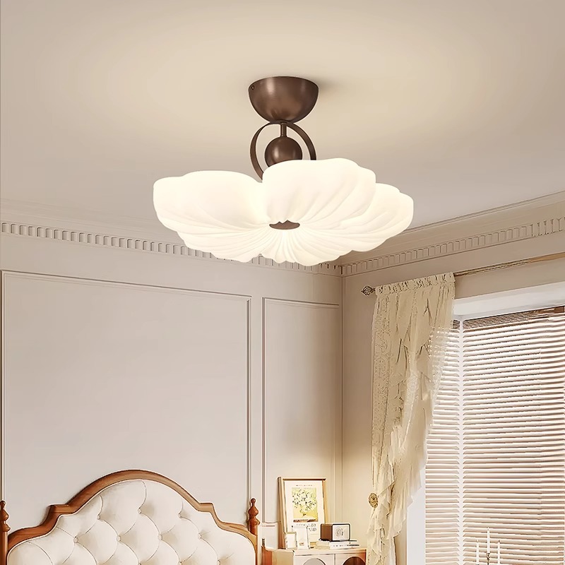 Lámpara de techo de flores de estilo medio, lámpara de habitación del dormitorio principal, restaurante retro francés, sala de estudio, salón de té, marrón de alta calidad