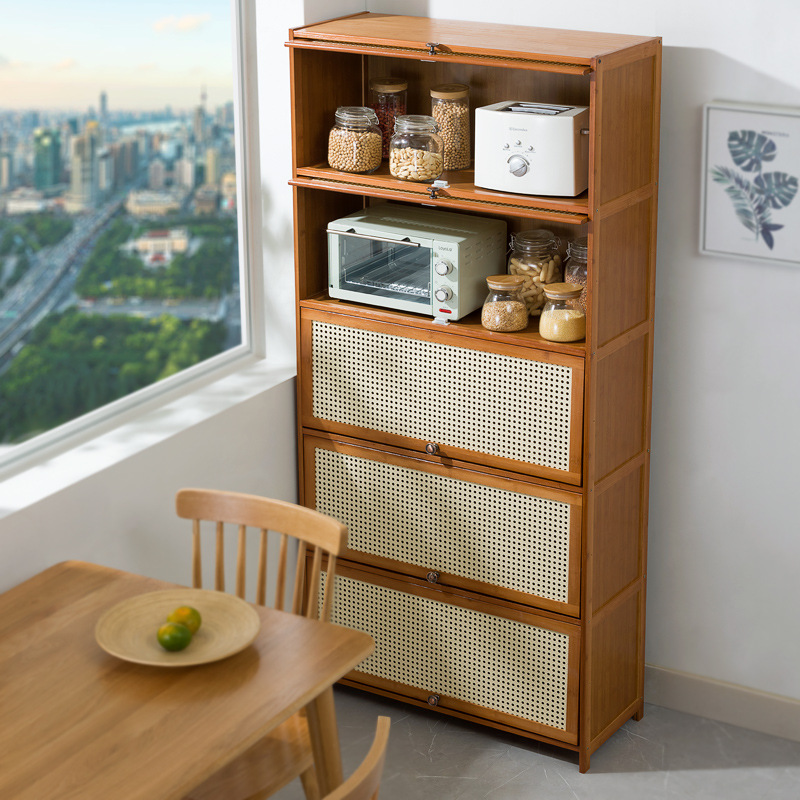 주방 수납 랙 바닥 다층 보관 캐비닛 도어 다기능 캐비닛 그릇 젓가락 접시 및 접시 냄비 전기 제품 보관 캐비닛