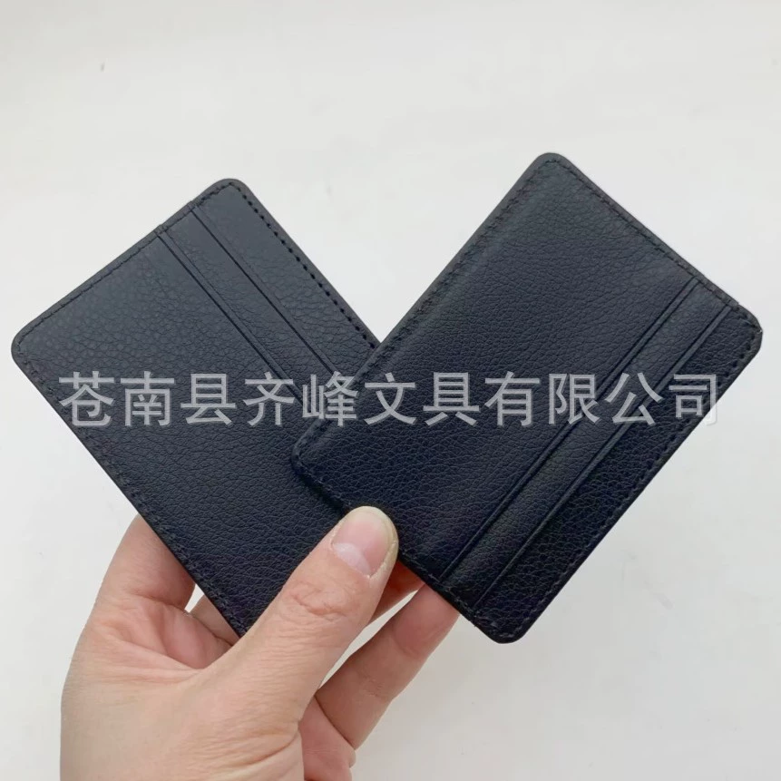 Черный кожаный держатель для карт из ПУ с тисненым логотипом, настраиваемый, для гостиничных ключей, кредитных и банковских карт