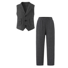 欧美跨境儿童英伦古风翻领人字纹马甲背心男童套装坎肩马夹两件套