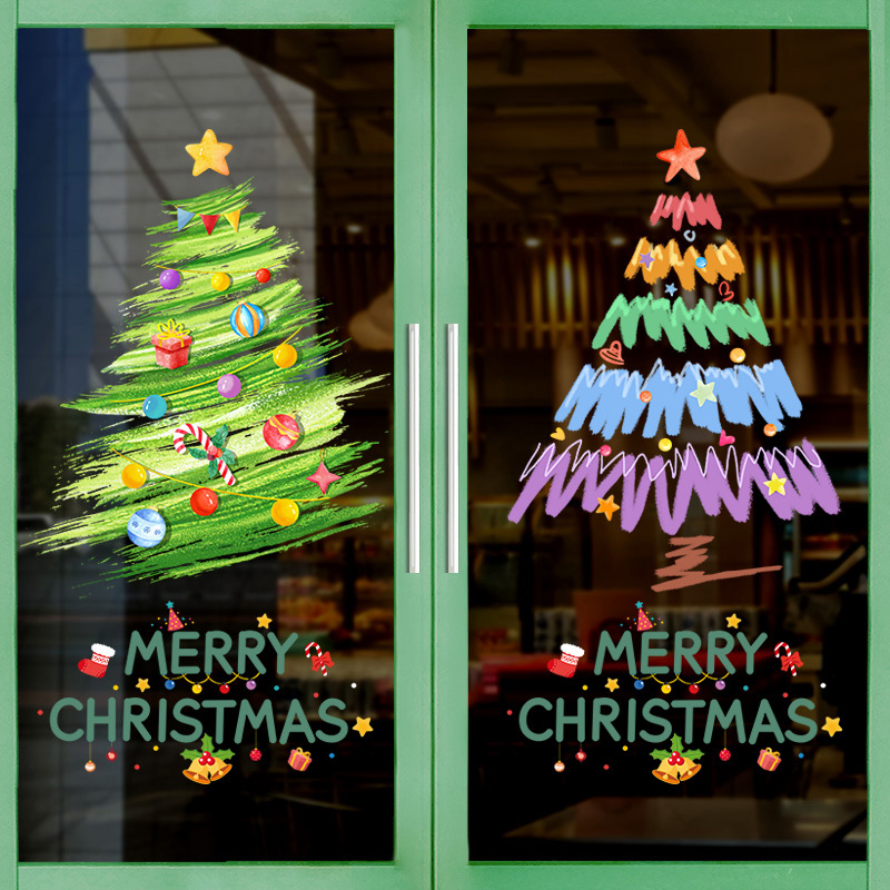 圣诞节装饰静电贴纸圣诞老人树商场店铺场景布置贴画玻璃门橱窗贴