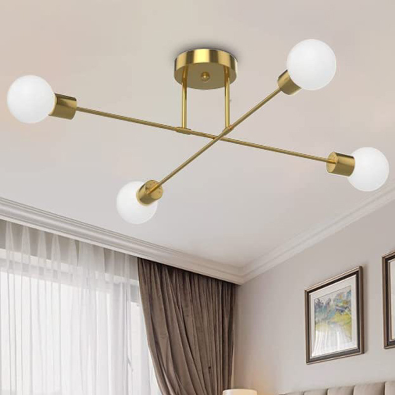 Lámpara de techo de dormitorio nórdica moderna y minimalista lámpara de sala de estar creativa araña de hierro forjado rama de lámpara al por mayor