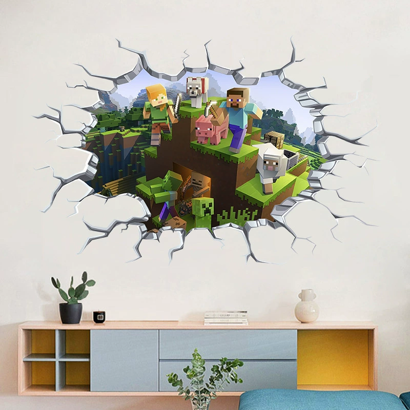 Minecraft run away3D настенная наклейка детская комната декоративная настенная наклейка Мой мир ПВХ наклейка самоклеящаяся