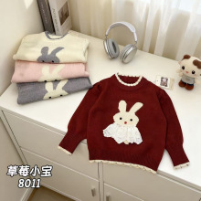 草莓小宝儿童毛衣2025秋冬装新款女童卡通兔子针织衫宝宝圆领毛衣