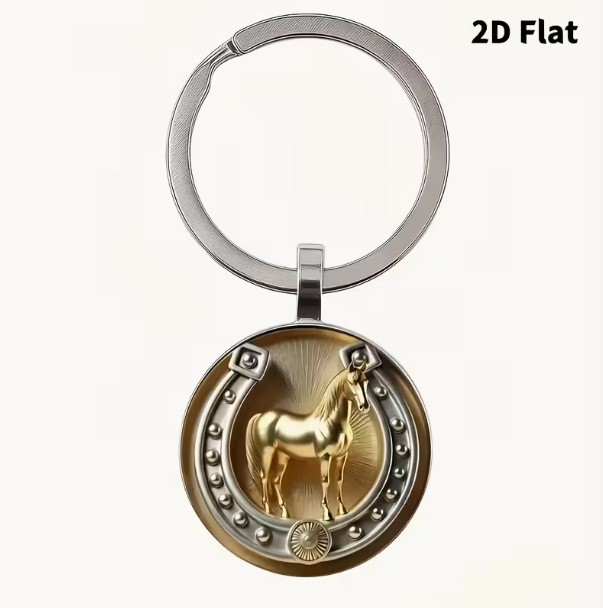 European and American Cross-Border Creative Golden Horse Pendant Lucky Horse Head Horseshoe Keychain