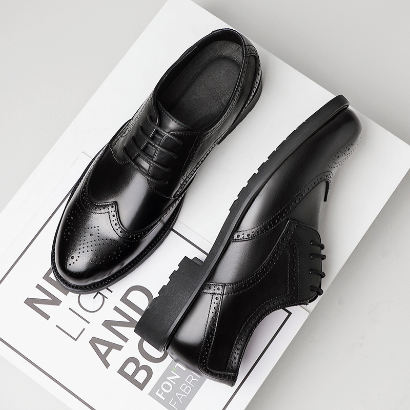 Primavera nuevos zapatos de cuero de los hombres casuales de negocios de cuero genuino estilo británico brogue tallado zapatos de los hombres image 5