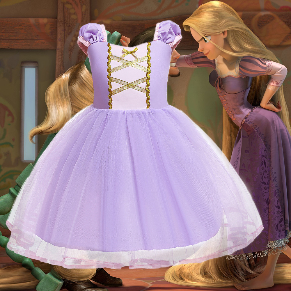 Foreign Trade Little Girl Long Hair Princess Dress Girl Sofia Tutu Skirt Children Baby Dress Summer