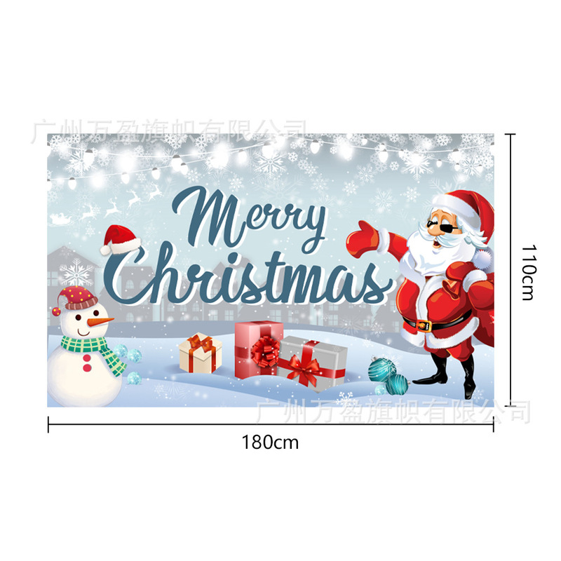 越境アマゾン新作クリスマス背景布 クリスマスハッピー道路標識 サンタクロース吊り下げ布飾り旗|undefined
