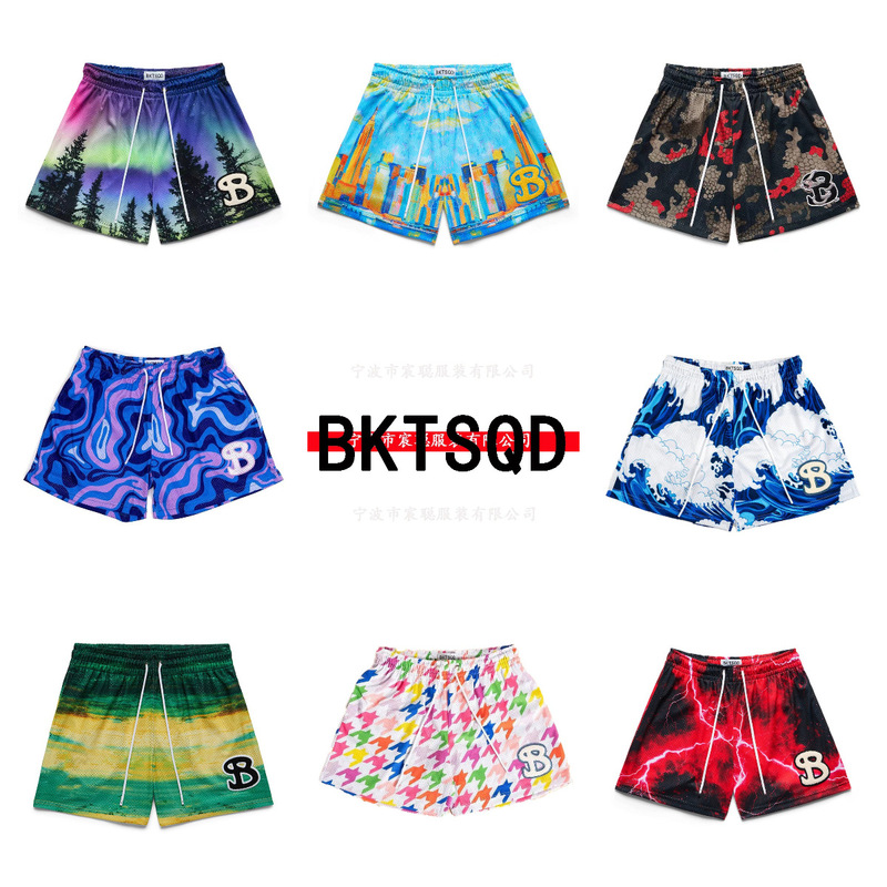 American Style Trendy Brand BKTSQD Mesh Shorts Men's Breathable Quick-drying Sports Running Fitness Basketball Beach Quarterpants