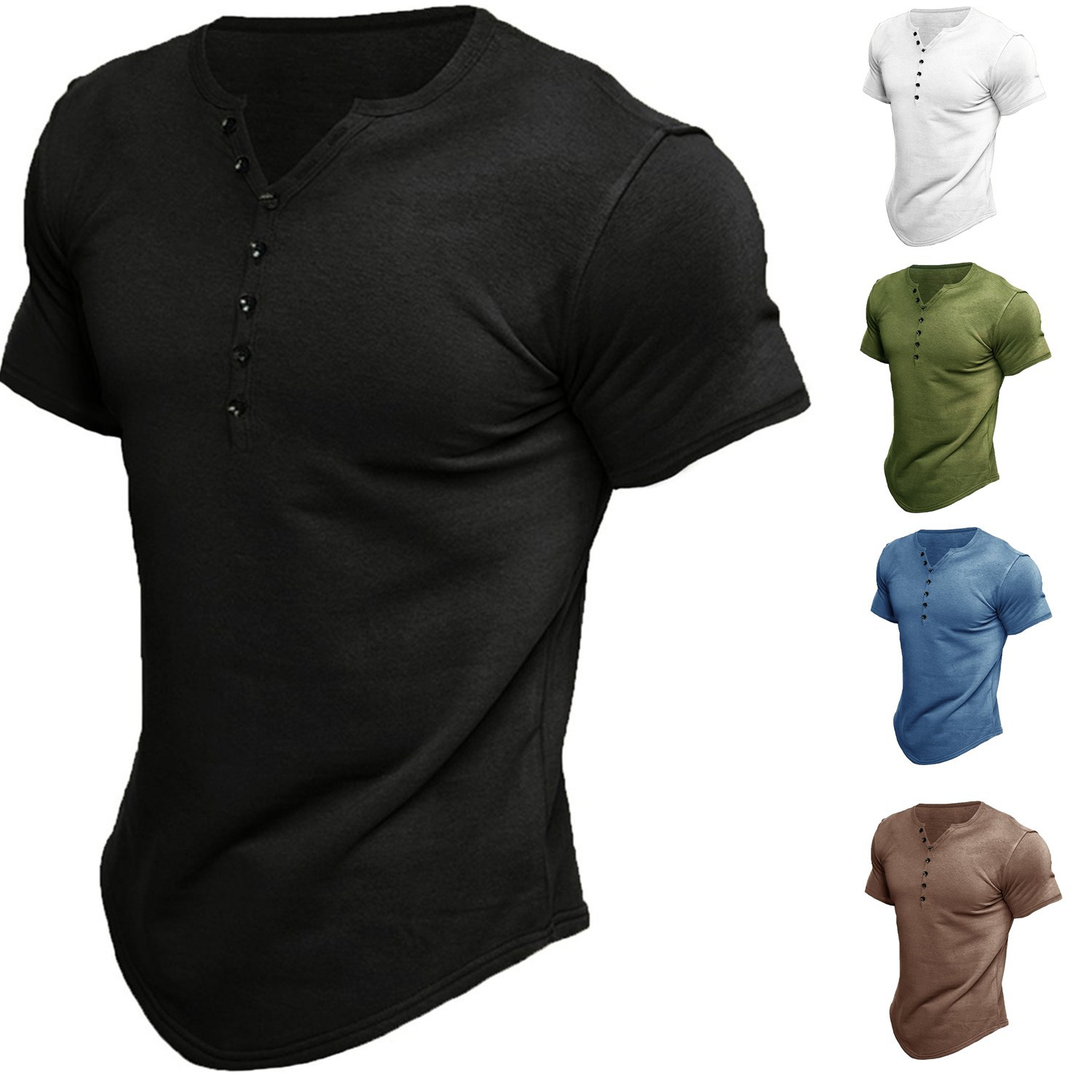 Hombres Color Sólido Estilo Simple Cuello De Pie Manga Corta Suelto Camiseta Hombre display picture 1