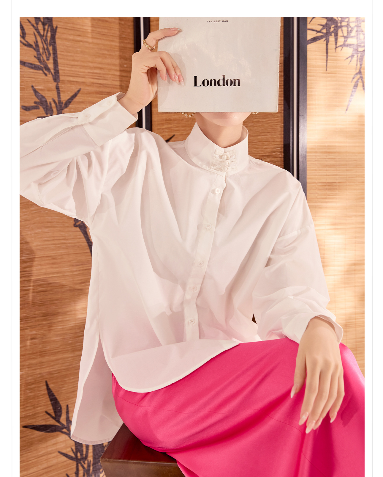 Bộ áo gilê không tay cổ đứng thêu sequin phong cách Trung Hoa mới kèm sơ mi trắng và chân váy nửa MZ055 — Áo sơ mi trắng, Váy nửa, Áo gilê chi tiết 12