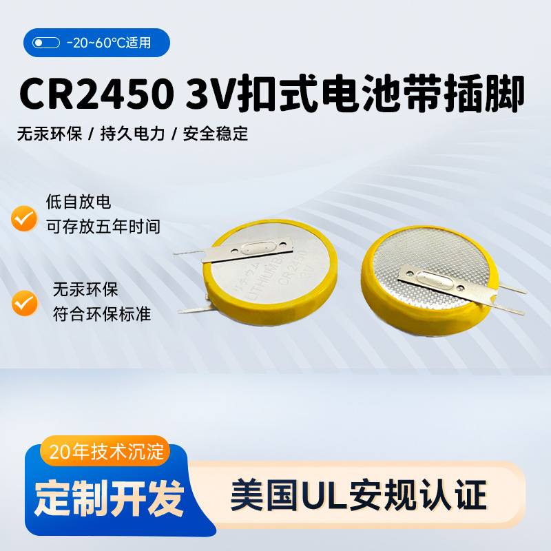 定制主板RTC COMS时钟电源LED灯3V纽扣电子CR2450扣式电池带插脚