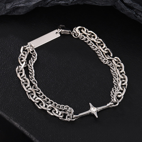 Star Cross Bracelet Men's Titanium Steel Non-Fading New Retro Double Layer Chain Accessories High-end Women's Accessories