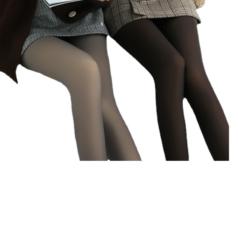 Otoño e Invierno falso transparente polainas medias forradas de vellón azafata gris de una pieza pantalones pierna ligera artefacto transparente pantimedias engrosadas