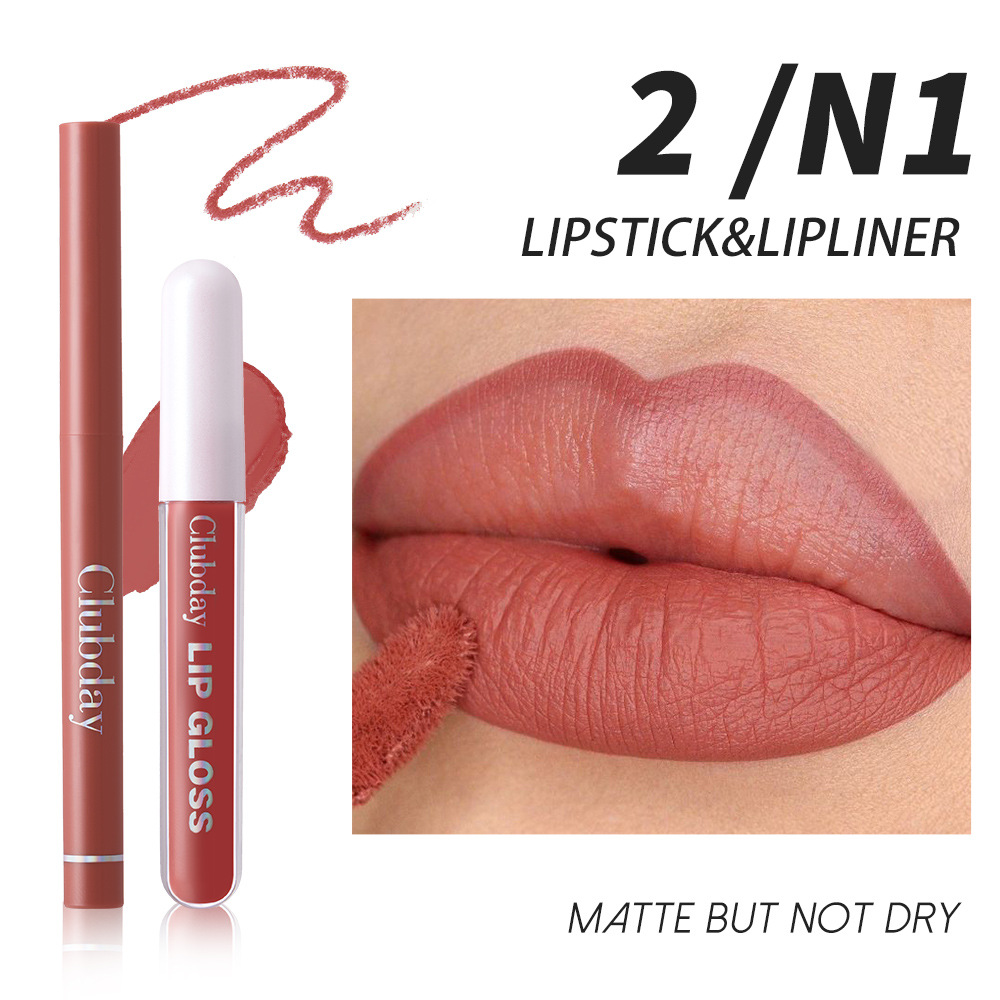 Clubday Lip Makeup 1+1 Set: Velvet Lip Gloss, Outlining Lip Pen, matte finish, long-lasting waterproof undefined