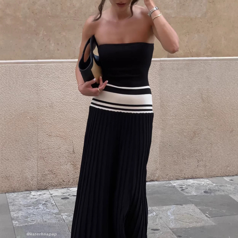 Cross-Border European and American Foreign Trade Women's Clothing 2026 Summer New Style Tube Top Color-Blocking Straight Slim Sexy Everyday Dress