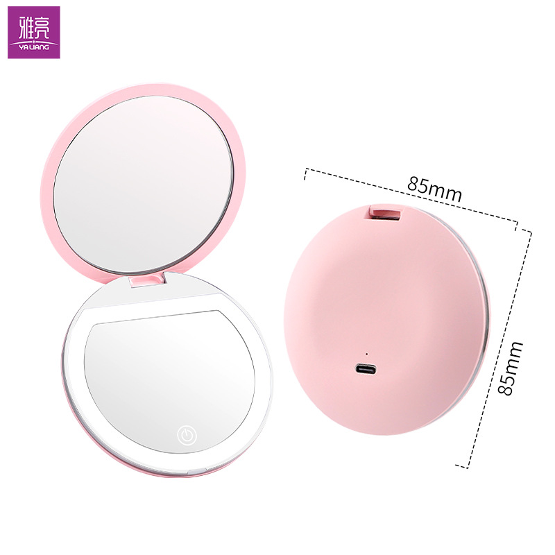 Espejo de maquillaje plegable LED de alta definición de mano ajustable brillo espejo de maquillaje con lámpara 5x ampliación espejo de lámpara portátil