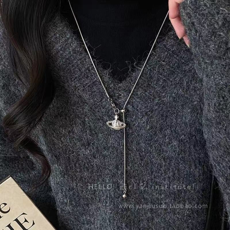 Otoño y invierno minimalistas collares colgante de goteo de Feng Shui mujeres chaqueta larga suéter cadena casual accesorios de lujo ligero