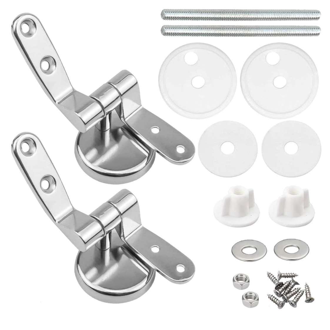 Bisagra para asiento de inodoro de aleación de zinc plateado, viene con un juego completo de accesorios de fijación y conectores.