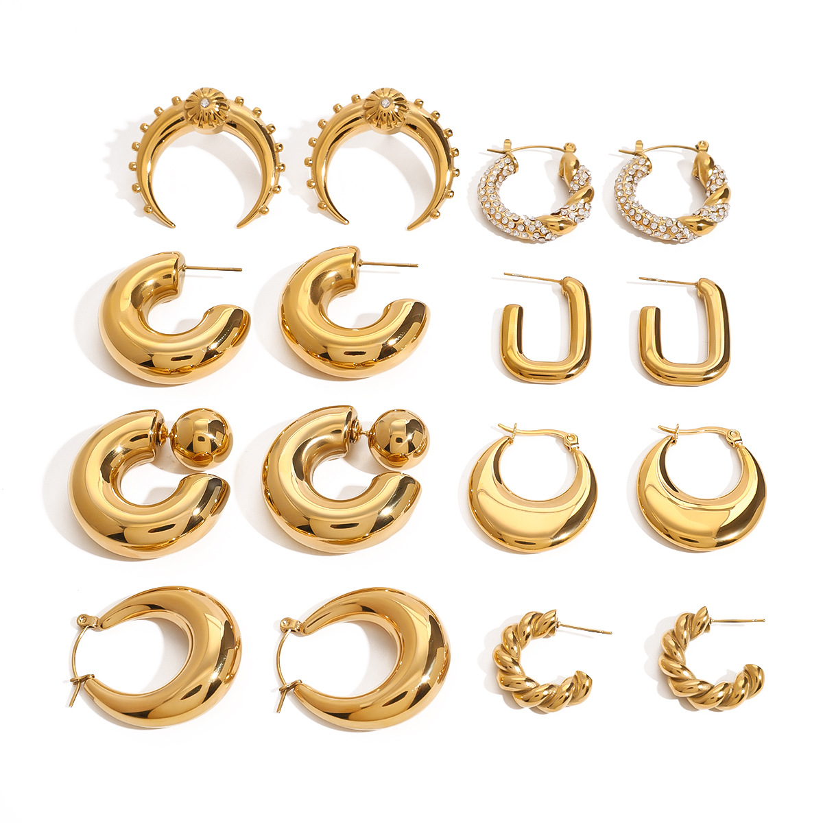 Jieding Pendientes de doble c de acero inoxidable europeo y americano Pendientes de circón de alta calidad