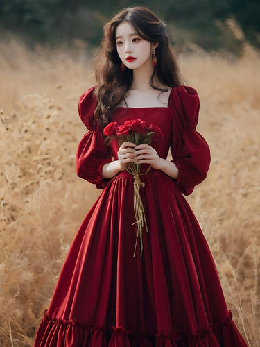 敬酒服订婚礼服裙小众赫本风回门便装平时可穿红色连衣裙