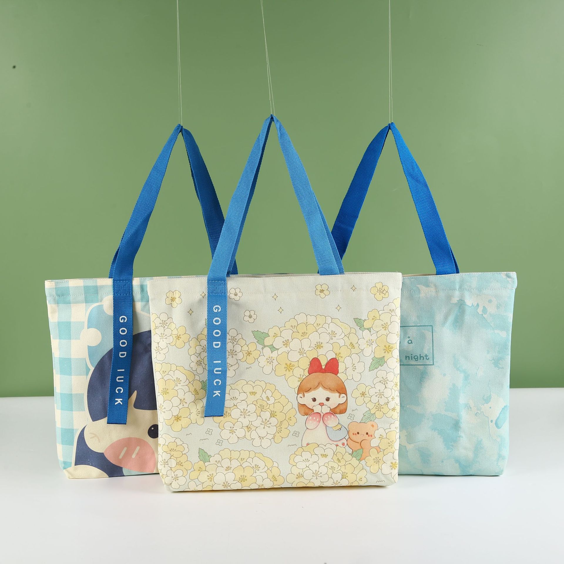 卡通logo帆布袋定制加厚拉链式学生外出收纳包手提袋定制手提袋