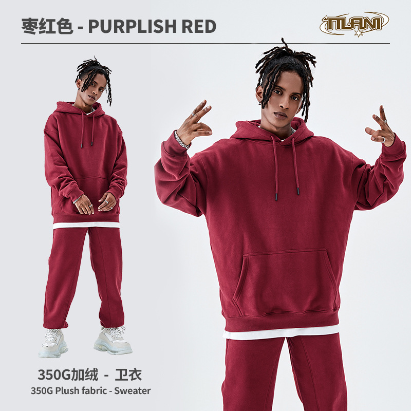 Conjunto deportivo unisex, sudadera con capucha y pantalón, forro polar grueso 350g, moda europea y americana