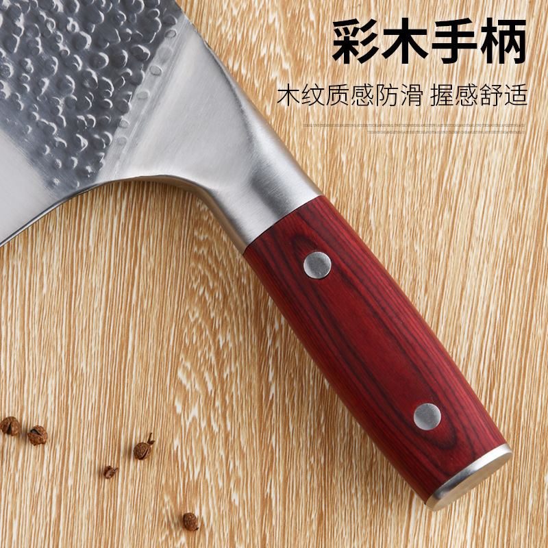 Fábrica directa mango de madera de color de cocina cortar huesos cortar verduras afiladas cuchillo casero martillo de acero inoxidable forjado cortador