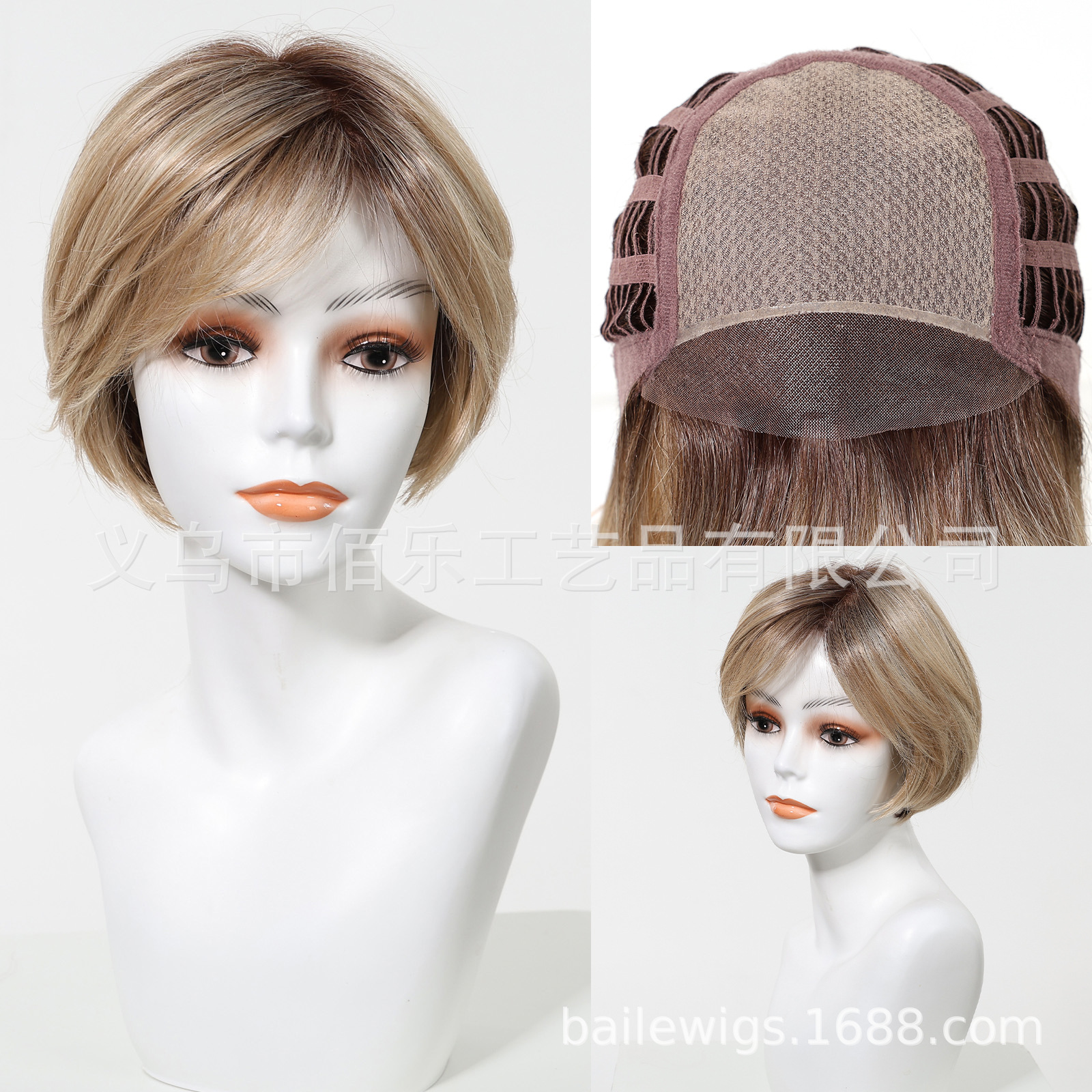 MONO pelucas de red, cabello corto marrón, cabello recto, seda japonesa de 8 pulgadas, pelucas al por mayor en stock transfronterizo