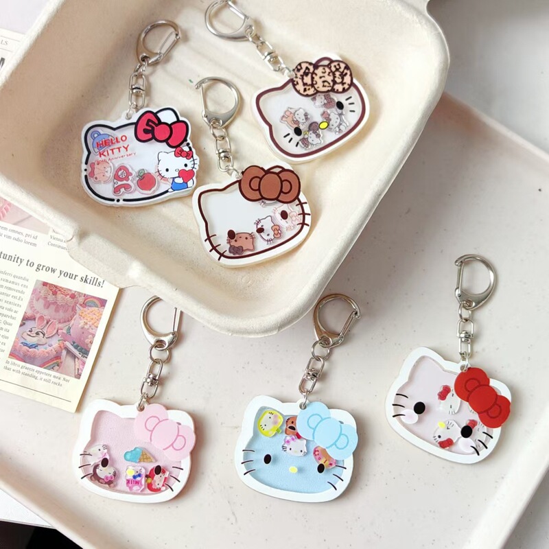 Cute Girl Cartoon Hello Kitty Keychain Sweet Kitty Cat Bag Acrylic Pendant Accessory for Women Trendy