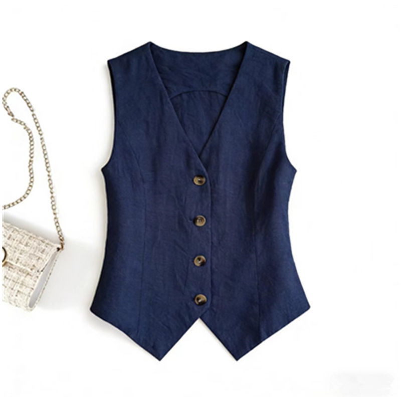 New Linen Vest, Thin Style, Women's Summer New Slim Fit Short Sleeveless Suit V-Neck Vest
