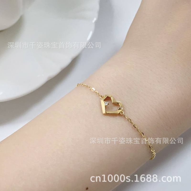 Good Valentine's Day Gift 18K Gold Diamond Heart-Shaped Bracelet Real Gold Real Diamond Ins Style Accessible Luxury High Jewelry Bracelet
