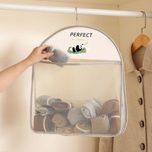 Panda-patterned Hanging Mesh Bag for Socks, Underwear, and Dorm/Bedroom Closet Storage — Perfect for Bedside or Headboard Areas