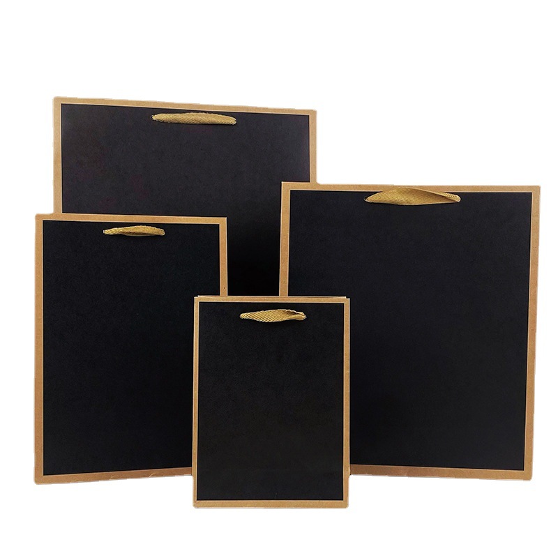 Spot border Kraft paper tote bag clothing shopping gift tote bag takeaway packaging storage black kraft bag