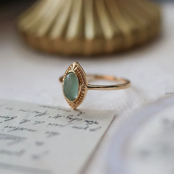 Japanese style light luxury double-layer stone craft natural Topaz olivine vintage flower ring ins style adjustable ring