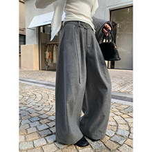 NEIHE内赫广州十三行女装薄款呢子休闲宽松阔腿长裤女秋冬257190Z