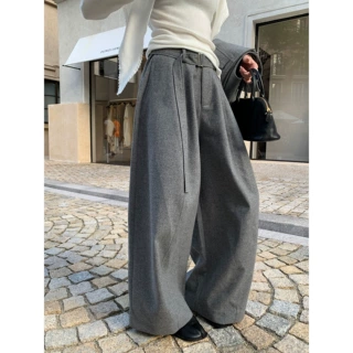 NEIHE内赫广州十三行女装薄款呢子休闲宽松阔腿长裤女秋冬257190Z