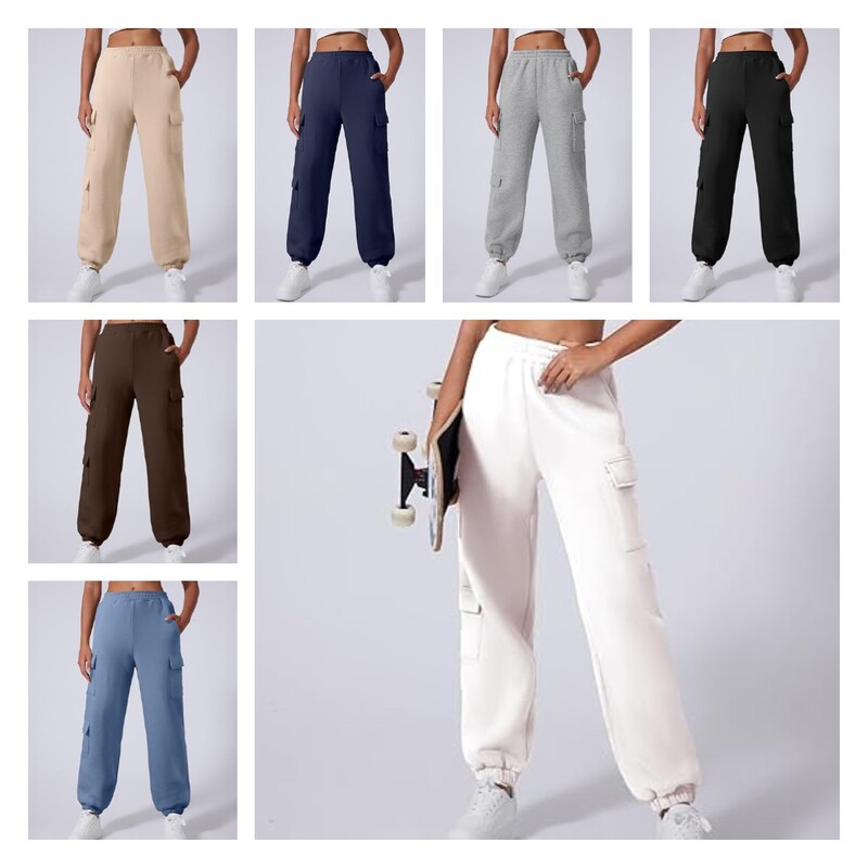 Amazon Cross-border European and American Women's Workwear Sports Pants fleece-lined Thickened Jogging Autumn Fashion 2024 with Pocket