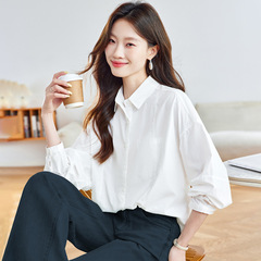 棉茧 白衬衫女长袖2025秋装新款宽松慵懒感上衣韩版休闲纯棉衬衣