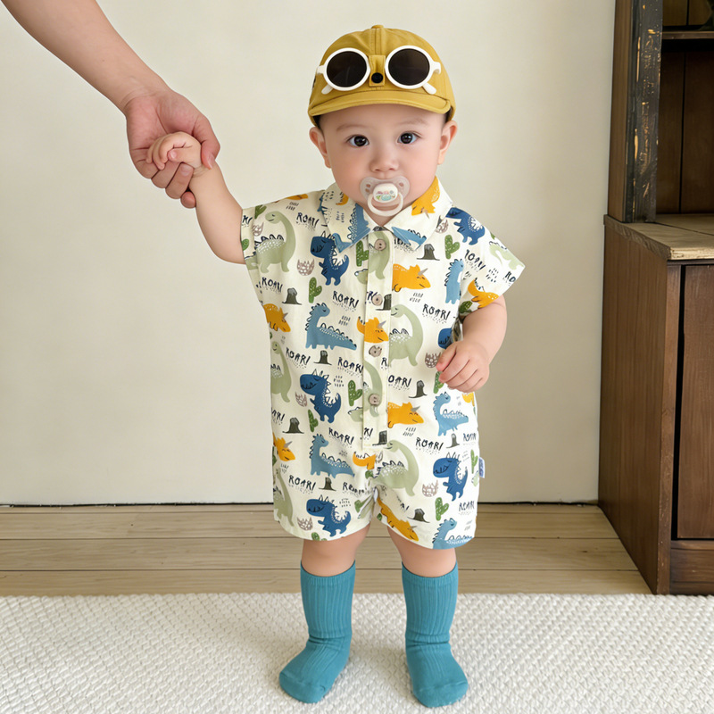 Babykleidung im koreanischen Stil, dünner, stylischer Sommer-Strampler mit Blumenmuster, niedlicher Baby-Overall mit Cartoon-Print_voghion.com