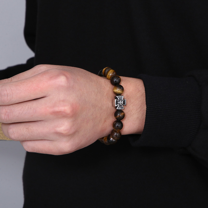 25g Weight Bracelets Classification Daily, Street Occasion turquoise, Agate, Tiger Eye Material Halloween Festival Cross, Skull Pattern Men's Gender Punk Style Punk Cross Skull Turquoise Agate Tiger Eye Halloween Men's Bracelets Men Beaded Bracelets 8