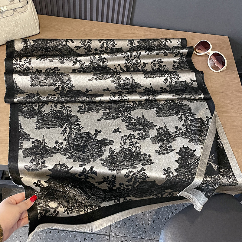 欧韓の新型ファッション秋冬の両面はカシミヤの植物の山林の優雅なハイエンドの両用のマフラーの保温の学生の女性をまねます。|undefined