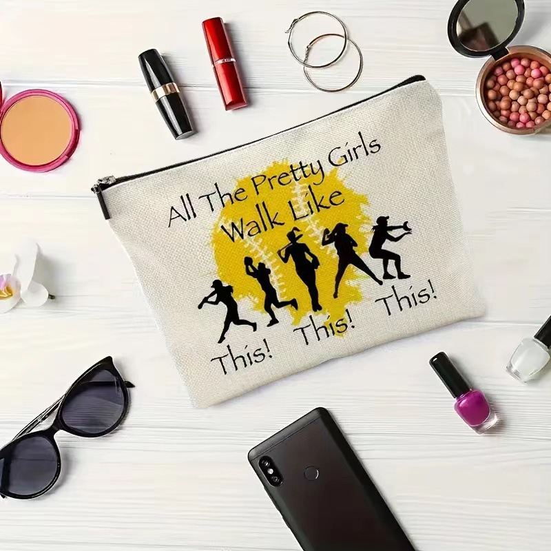 Elementos deportivos de béisbol bolsas de maquillaje impresas para chicas de béisbol bolsas portátiles de baño regalos para los amantes del béisbol
