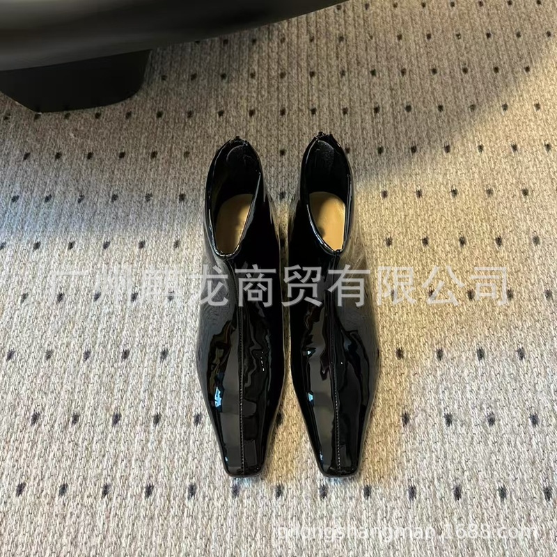 小众2025秋冬新款时髦真皮方头短筒切尔西靴女时装坡跟后拉链女靴|undefined
