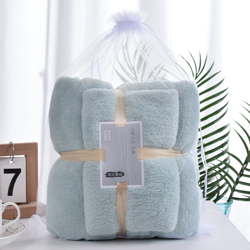 High-end coral soft bath towel, set, increased thickness, water absorbent, wholesale