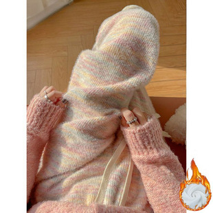 Casual Lazy Rainbow Glutinous Rice Pants Women's Fall/Winter fleece-lined Narrow Edition High Waist Straight Slim Wide Leg Pants #2215