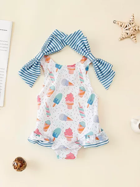 Cross-Border Children's Clothing, Girls' Bow-Knot Suspender One-Piece Swimsuit, Baby Girl's Lace One-Piece Swimsuit, Children's Little Princess Quick-Drying Swimsuit