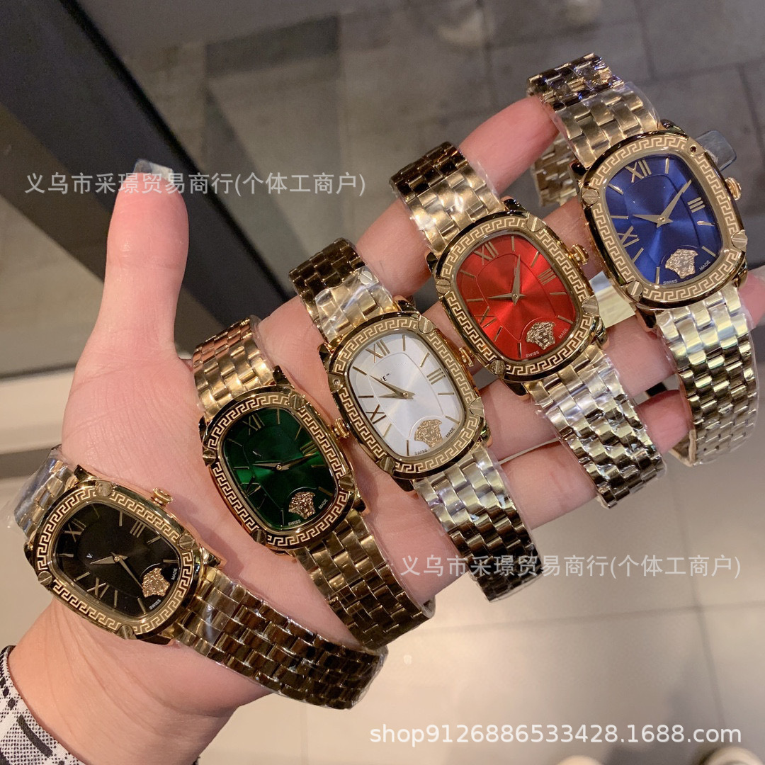 Cross-Border Medusa Watch European and American Popular Mid-Century Style Watch Gold Steel Band Square Fanjia Swiss Quartz Series